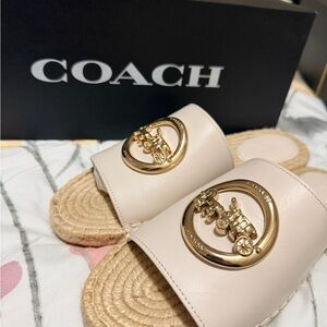 Coach Women's Sandals in Cream with Gold Accents